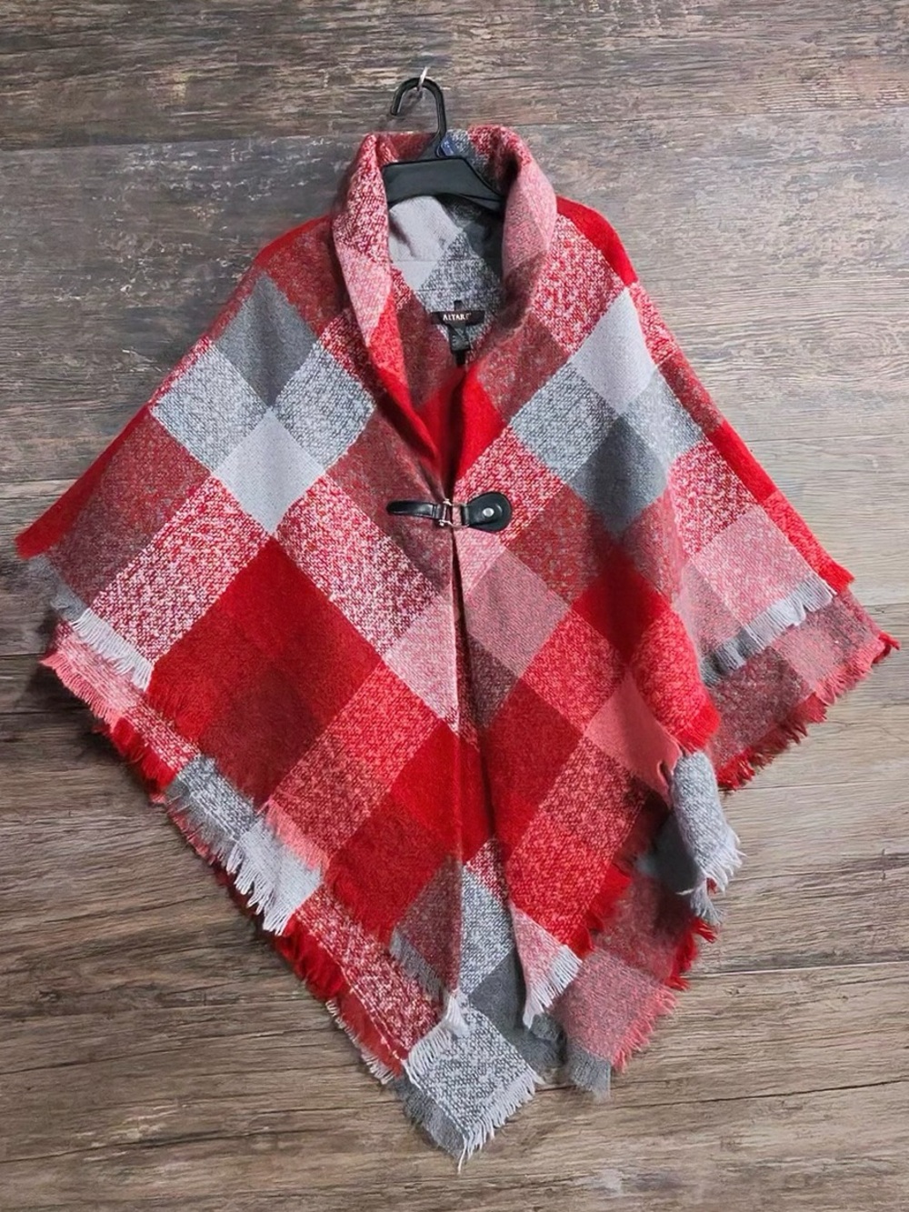 Altare Red & Gray Plaid Toggle Cape - Women's Cozy Wrap